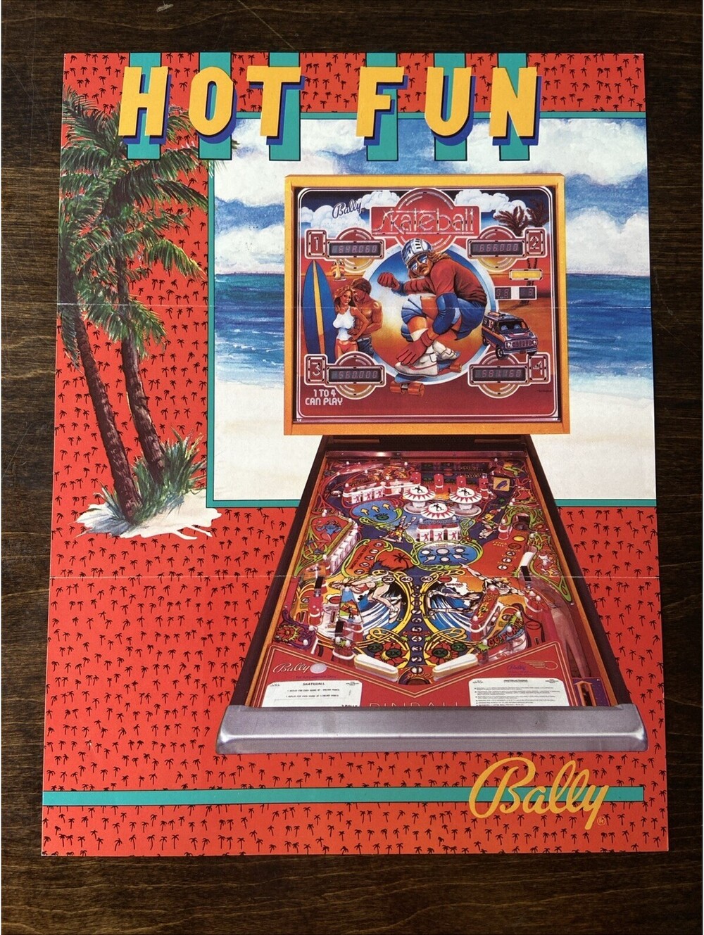 Bally Skateball Arcade Pinball FLYER Original Ad Promo 1980 Poster Not PCB
